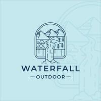 waterval buiten logo lijn kunst vector illustratie sjabloon pictogram grafisch ontwerp. eenvoudig minimalistisch van natuur- en avontuurlogo met badge-embleem