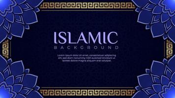 luxe islamitische wenskaartbanner met mooie bloemendecoratie op donkerblauwe achtergrond. uitnodigingskaartsjabloon met arabisch ornament en mandala vector