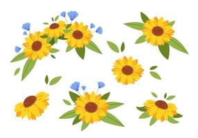 schattig zonnebloemenboeket, bloemenkrans. zonnebloemen collectie vector