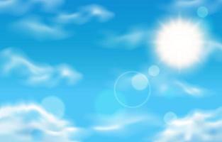 blauwe lucht met witte wolken en zon vector