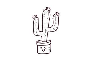 schattige cactus sticker pictogram doodle lineart vector