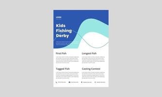 flyer-sjabloon voor kinderen vissen derby. poster folder voor kindervistoernooien. visserij evenement ontwerp print klaar. vector