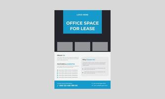 ruimte voor lease-flyersjabloon, flyer voor kantoorruimte huren, flyer voor kantoorlease, poster, banner, flyer voor kantoorruimte. vector