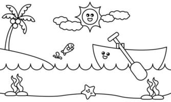 kleurplaat boot op zee. geschikt voor voorschoolse educatie vector