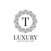 letter t luxe cirkel minimalistische kant decoratie vector logo ontwerp