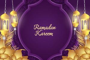 ramadan kareem islamitische paarse en gouden luxe met ornamentlamp vector