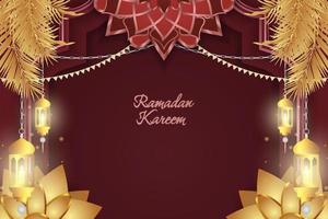 ramadan kareem islamitische rode en gouden luxe met bloemornament vector