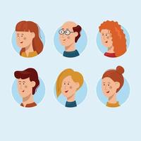 mensen karakter avatar sjabloon collectie. vector platte persoon illustratie. set van mannelijke en vrouwelijke gezichten in cirkel. ontwerp voor web-app, ui