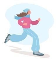 mooi meisje houdt zich bezig met sporten in het koude seizoen. illustratie van een meisje joggen. concept van een gezonde levensstijl vector