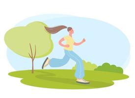 jonge vrouw houdt zich bezig met sport. illustratie van meisje joggen in het park. concept van een gezonde levensstijl. vector