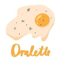 vectorillustratie van gebakken ei met Groenen. schattige belettering omelet illustratie. vector