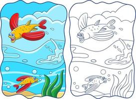 cartoon afbeelding twee vissen met lange vinnen zwemmen en springen in de oceaan boek of pagina voor kinderen vector