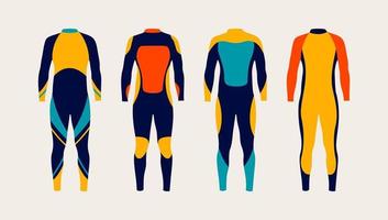 kleurrijke set van moderne heldere wetsuits geïsoleerd op pastel achtergrond. plat ontwerp. vector illustratie