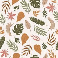 moderne kleurrijke naadloze patroon van verschillende abstracte tropische bladeren op pastel achtergrond. botanische hedendaagse trendy vectorillustratie.