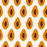 abstracte naadloze patroon met verse exotische halve papaya fruit op pastel achtergrond. biologisch zomerfruit. trendy vectorillustratie vector