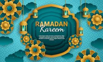 ramadan kareem papier gesneden vector. spandoek of poster met lantaarn en wolkenornament, geschikt voor het vieren van ramadan-evenementen. vector