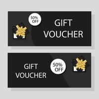 luxe cadeaubonnen met geschenkdozen korting, elegante sjabloon voor vakantie cadeaubon, coupon en certificaat, coupon sjabloon vectorillustratie. vector