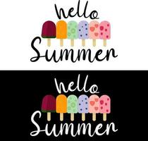 hallo zomer zomer ijs het kan worden gebruikt op t-shirt, labels, posters, pictogrammen, trui, trui, hoodie, mok, sticker, kussen, tassen, wenskaarten, badge of poster vector
