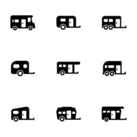 set van zwarte pictogrammen geïsoleerd op een witte achtergrond, op thema trailer vector