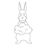 schattige cartoon konijn voor kleurboek. lineaire vectorillustratie voor kinderen op een witte achtergrond. vector