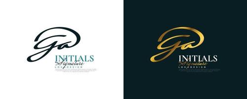 initiaal g en een logo-ontwerp in elegante gouden handschriftstijl. ga handtekening logo of symbool voor bruiloft, mode, sieraden, boetiek en zakelijke identiteit vector