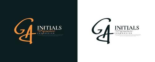 initial g en een logo-ontwerp in elegante en minimalistische handschriftstijl. ga handtekening logo of symbool voor bruiloft, mode, sieraden, boetiek en zakelijke identiteit vector