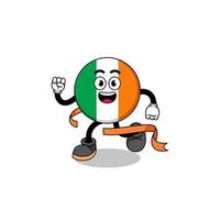 mascotte cartoon van de vlag van Ierland die op de finishlijn loopt vector
