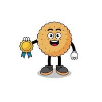 biscuit ronde cartoon afbeelding met tevredenheid gegarandeerd medaille vector