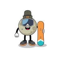 mascotte cartoon van maan snowboard speler vector