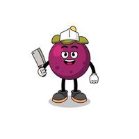 mascotte van mangosteen als slager vector