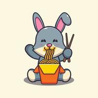 schattig konijn eten noodle cartoon vectorillustratie vector