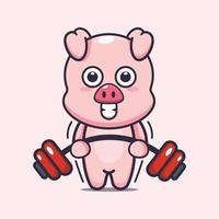 schattig varken tillen barbell cartoon vectorillustratie vector