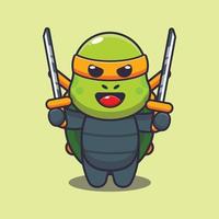 schattige schildpad ninja cartoon vectorillustratie vector