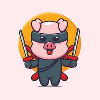 schattig varken ninja cartoon vectorillustratie vector