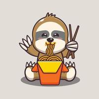 schattige luiaard eten noodle cartoon vectorillustratie vector