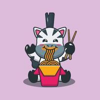 schattige zebra eten noodle cartoon vectorillustratie vector