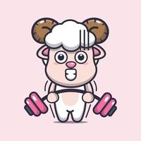 schattige schapen tillen barbell cartoon vectorillustratie vector