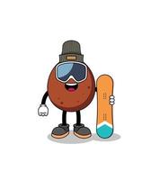 mascotte cartoon van chocolade ei snowboard speler vector