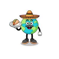 karakter cartoon van de aarde als een Mexicaanse chef-kok vector