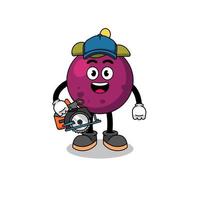 cartoonillustratie van mangosteen als schrijnwerker vector