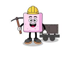 mascotte illustratie van marshmallow miner vector