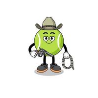 karakter mascotte van tennisbal als cowboy vector