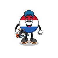 cartoon illustratie van nederlandse vlag als schrijnwerker vector