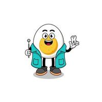 illustratie van een gekookt ei mascotte als tandarts vector