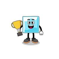 cartoon mascotte van ijsblok met een trofee vector