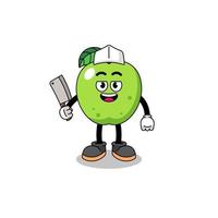 mascotte van groene appel als slager vector