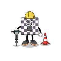 karakter cartoon van schaakbord bezig met wegenbouw vector