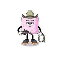 karaktermascotte van marshmallow als cowboy vector