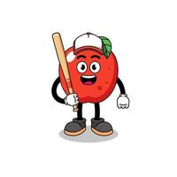 appel mascotte cartoon als een honkbalspeler vector
