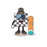 mascotte cartoon van schaakbord snowboard speler vector